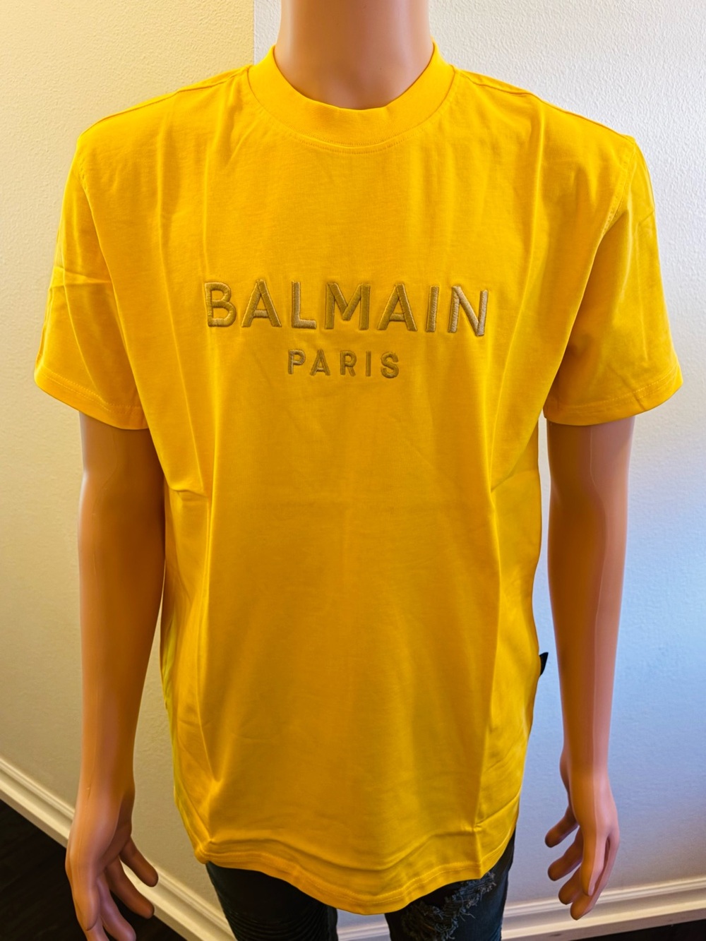 Balmain Paris Men's Bright Yellow Logo Short-Sleeve Tee